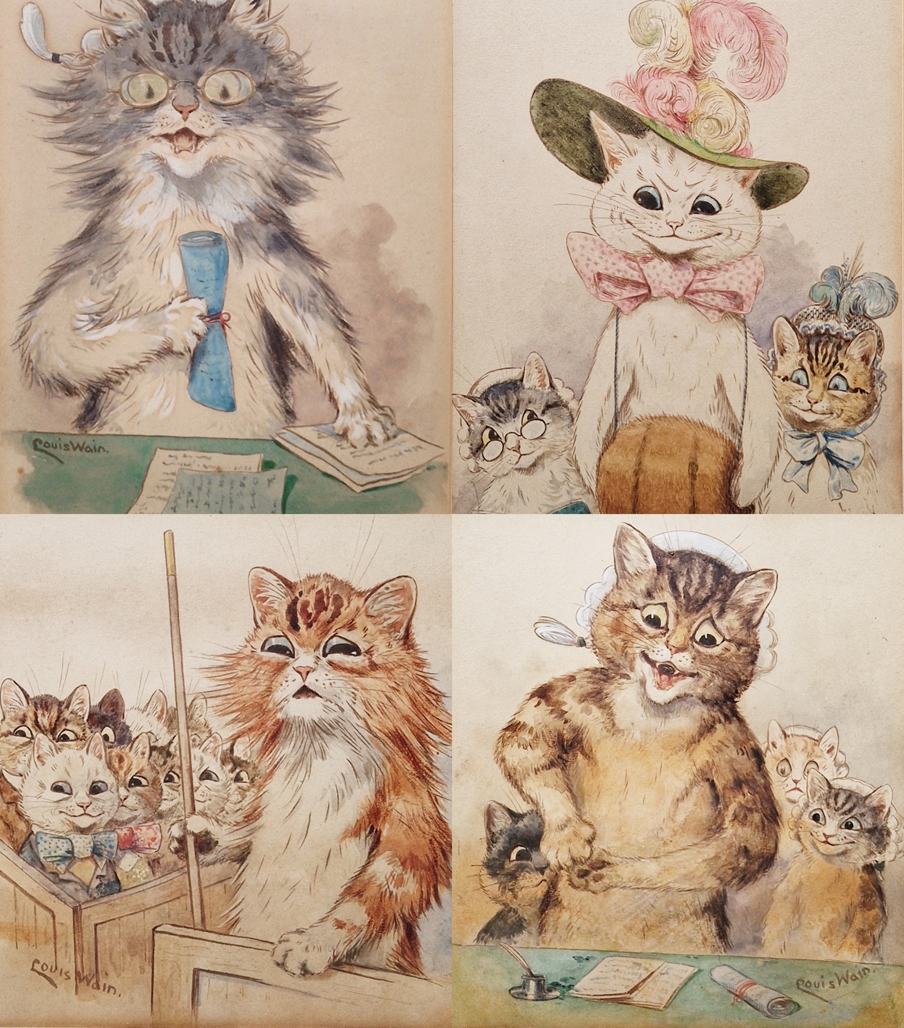 Louis Wain (1860-1939) Set of six watercolour and bodycolour drawings "Scenes from the Courts", - Image 12 of 22