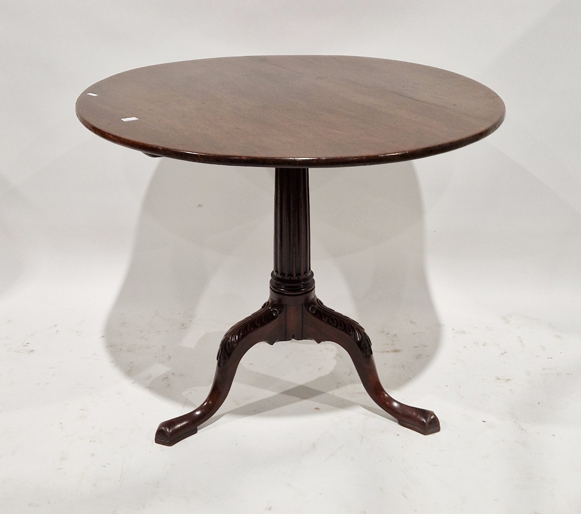 19th century mahogany snap top tripod occasional table, circular, on fluted column and the ogee