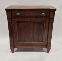 Mahogany side cabinet with single long drawer above cupboard with framed panel door, on square