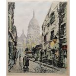 Hans Figura? (1898-1978) Etching in colours "Montmartre", limited edition 12/25, signed, titled