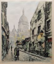 Hans Figura? (1898-1978) Etching in colours "Montmartre", limited edition 12/25, signed, titled