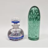 Large Victorian green tinted dump-shaped weight with bubble inclusions, 21.5cm high and a British