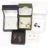 Selection of lady's earrings to include 9ct gold examples, some gem set and some in jewellery boxes