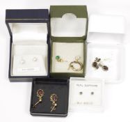 Selection of lady's earrings to include 9ct gold examples, some gem set and some in jewellery boxes