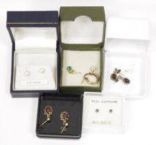 Selection of lady's earrings to include 9ct gold examples, some gem set and some in jewellery boxes