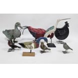 Painted wooden model birds, verdigris model duck (9)