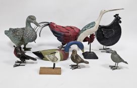 Painted wooden model birds, verdigris model duck (9)