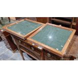 Two 20th century stained pine wall hanging glazed collector's cabinets, each with hinged door and