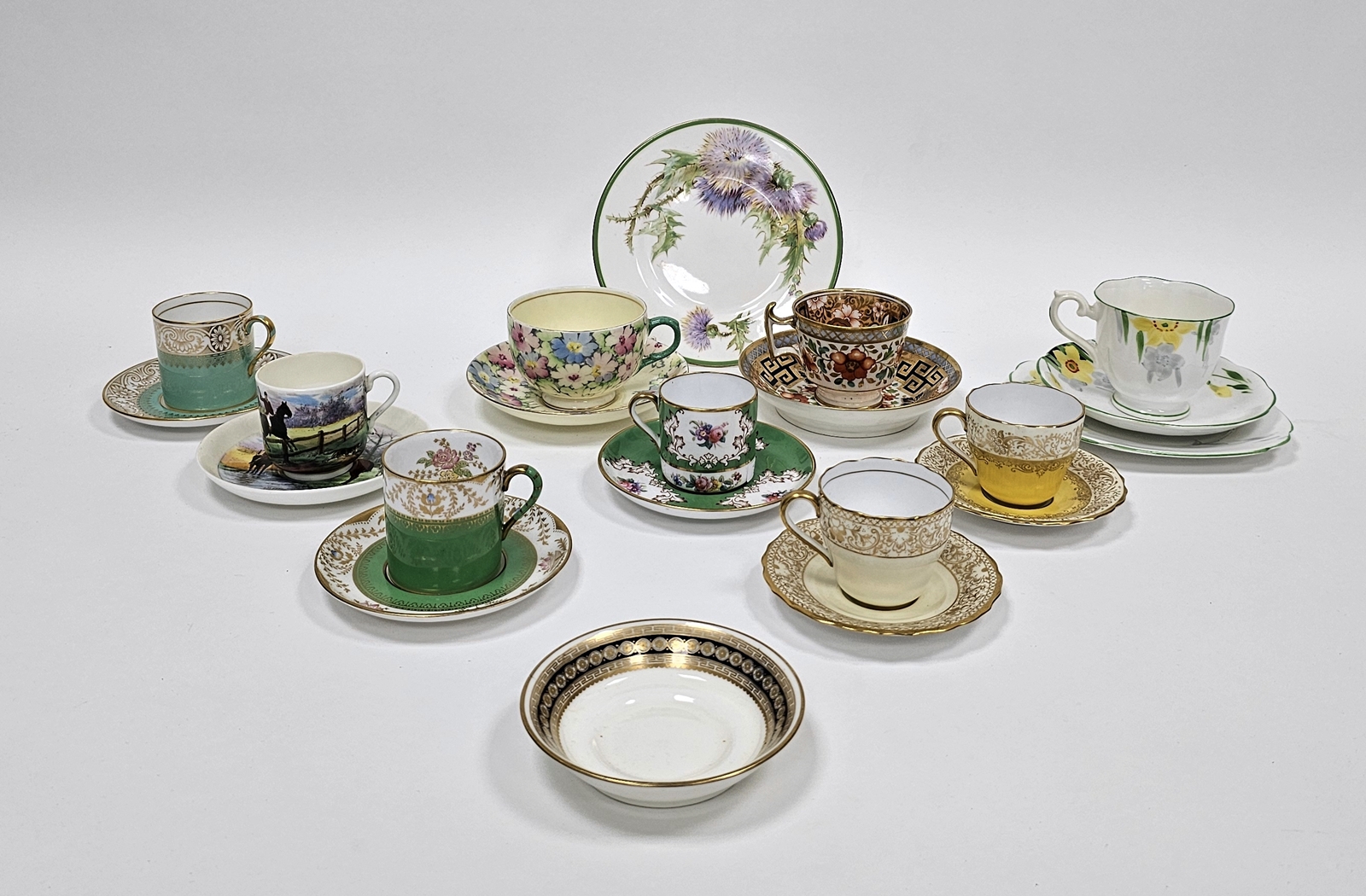 Collection of English porcelain and bone china cups and saucers including an early 19th century