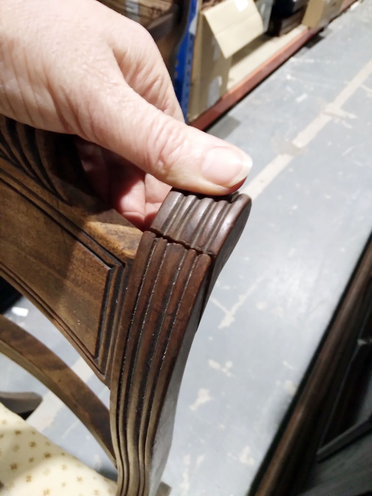 Set of three Regency mahogany brass inlaid dining chairs, each with reeded supports with stuffover - Image 6 of 14