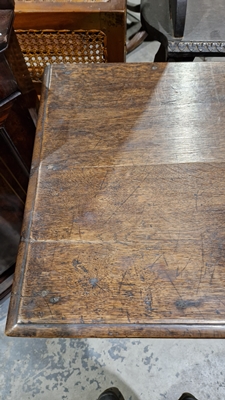 18th century oak dole cupboard, the two cupboard doors with turned spindle sections, carved and - Image 5 of 25