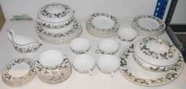 Wedgwood bone china 'Strawberry Hill' pattern part dinner service, printed green and gilt marks,