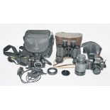 Pentax P50 camera, a Nikon D40X camera and pair of binoculars