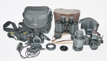 Pentax P50 camera, a Nikon D40X camera and pair of binoculars