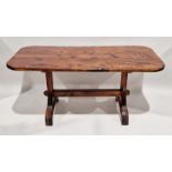 African hardwood dining table of rounded rectangular form, 75cm high x 162cm long x 80cm deep