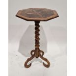 Possibly olivewood tripod occasional table with octagonal top, quarter veneered, mahogany cross-