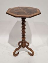 Possibly olivewood tripod occasional table with octagonal top, quarter veneered, mahogany cross-