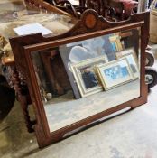 Edwardian mahogany overmantel mirror with bevelled edge and inlaid marquetry finial, 96cm high x