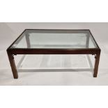 20th century mahogany coffee table with bevel edged glass top, 43cm high x 110cm wide x 80cm deep