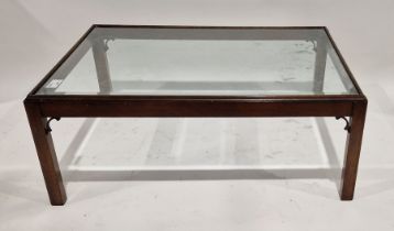 20th century mahogany coffee table with bevel edged glass top, 43cm high x 110cm wide x 80cm deep