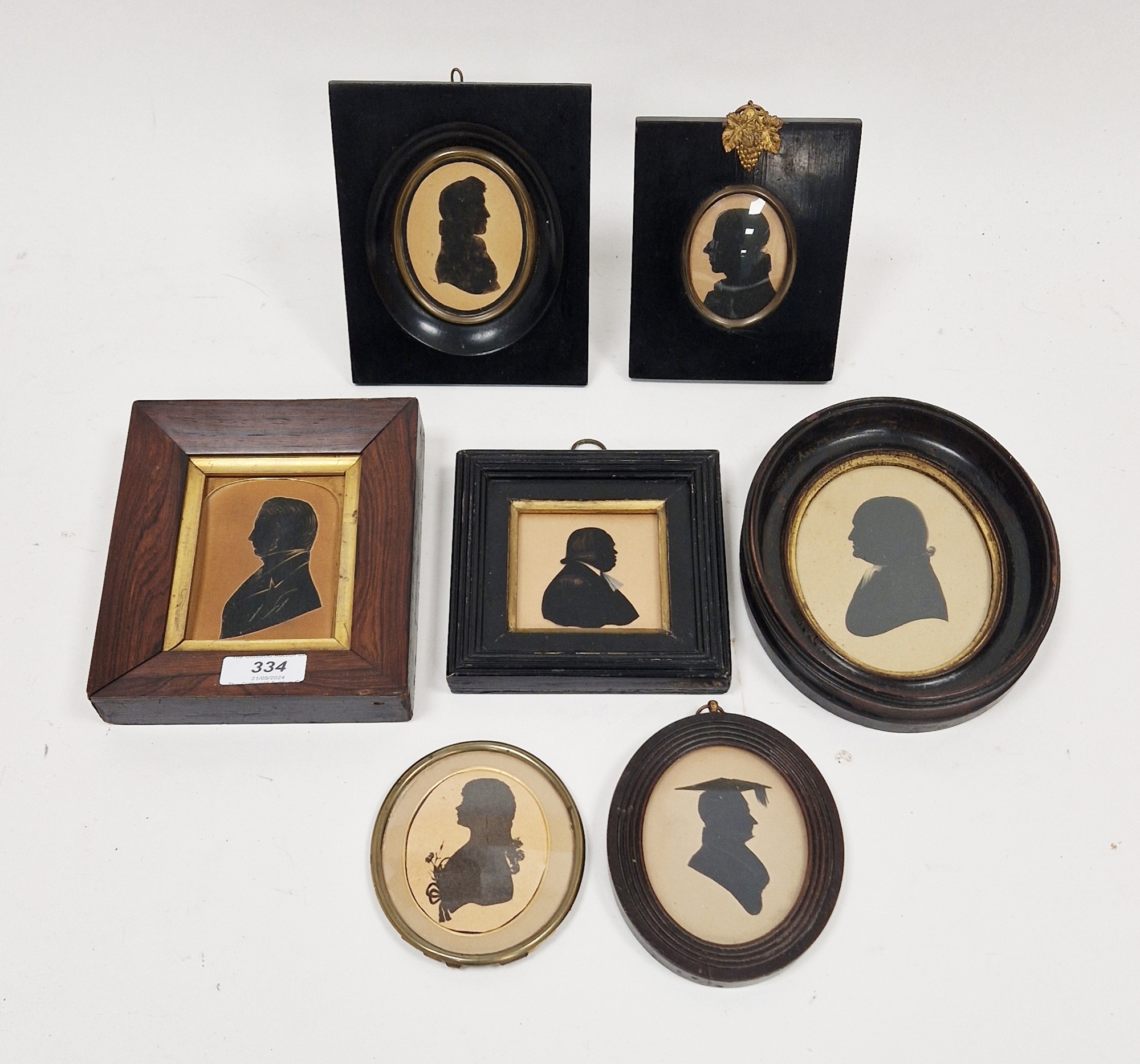 Seven 19th century silhouette busts, five of gentlemen, two of ladies, all framed and glazed,