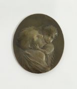 Bronze medal, after Henri Dropsy (1885-1969), mother holding her child in her arms and kissing
