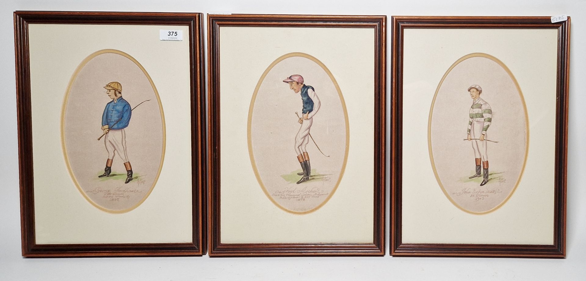 Astor (XIX/XX century)  Set of three watercolour drawings  Portraits of jockeys viz:- Fred Archer, - Image 10 of 10