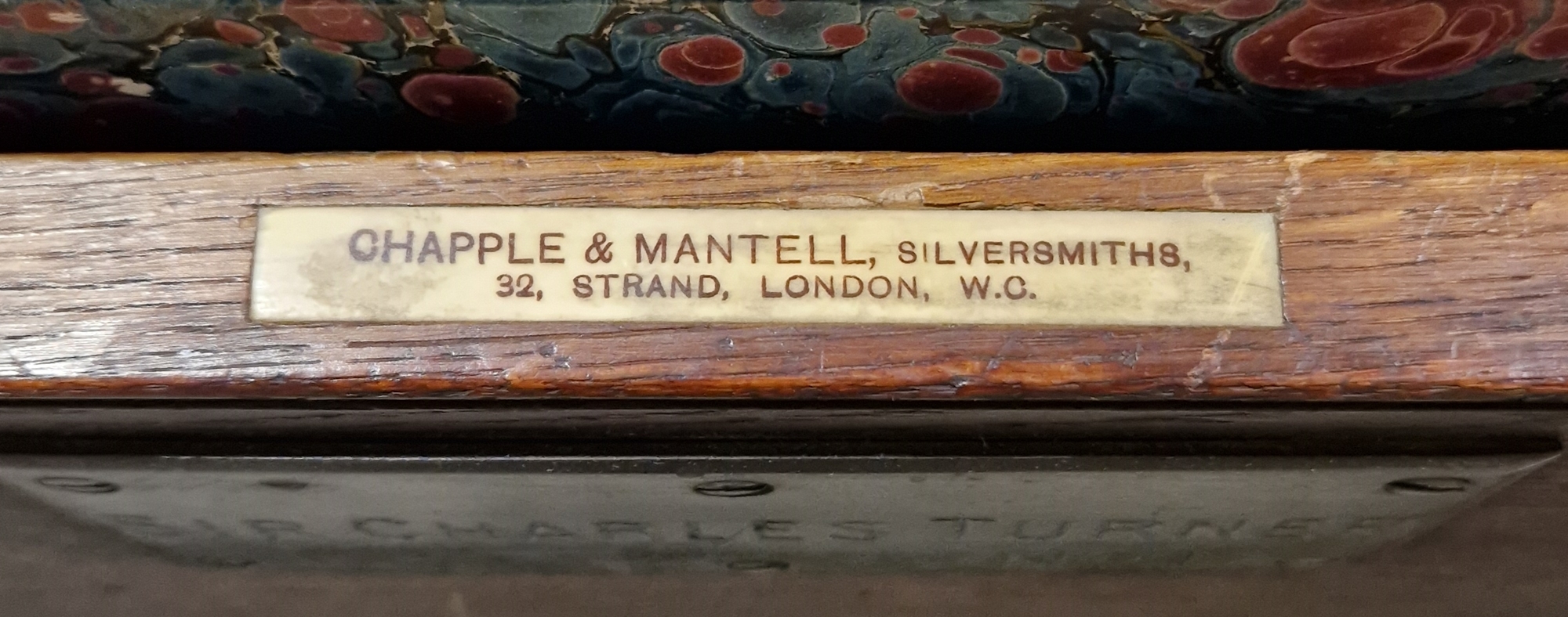 Victorian metal bound oak silver chest by Chapple & Mantell, the lid opening to reveal a variety - Image 4 of 8