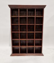 Stained hardwood unit with 24 pigeon holes, 99cm high x 76cm wide x 23cm deep