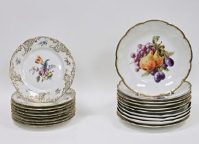 Ten Limoges (MR) fruit decorated dessert plates, circa 1900, printed with vignettes of fruit