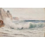 Ernest Stuart (fl.1889-1915) Watercolour Coastal scene with waves crashing against cliff, signed