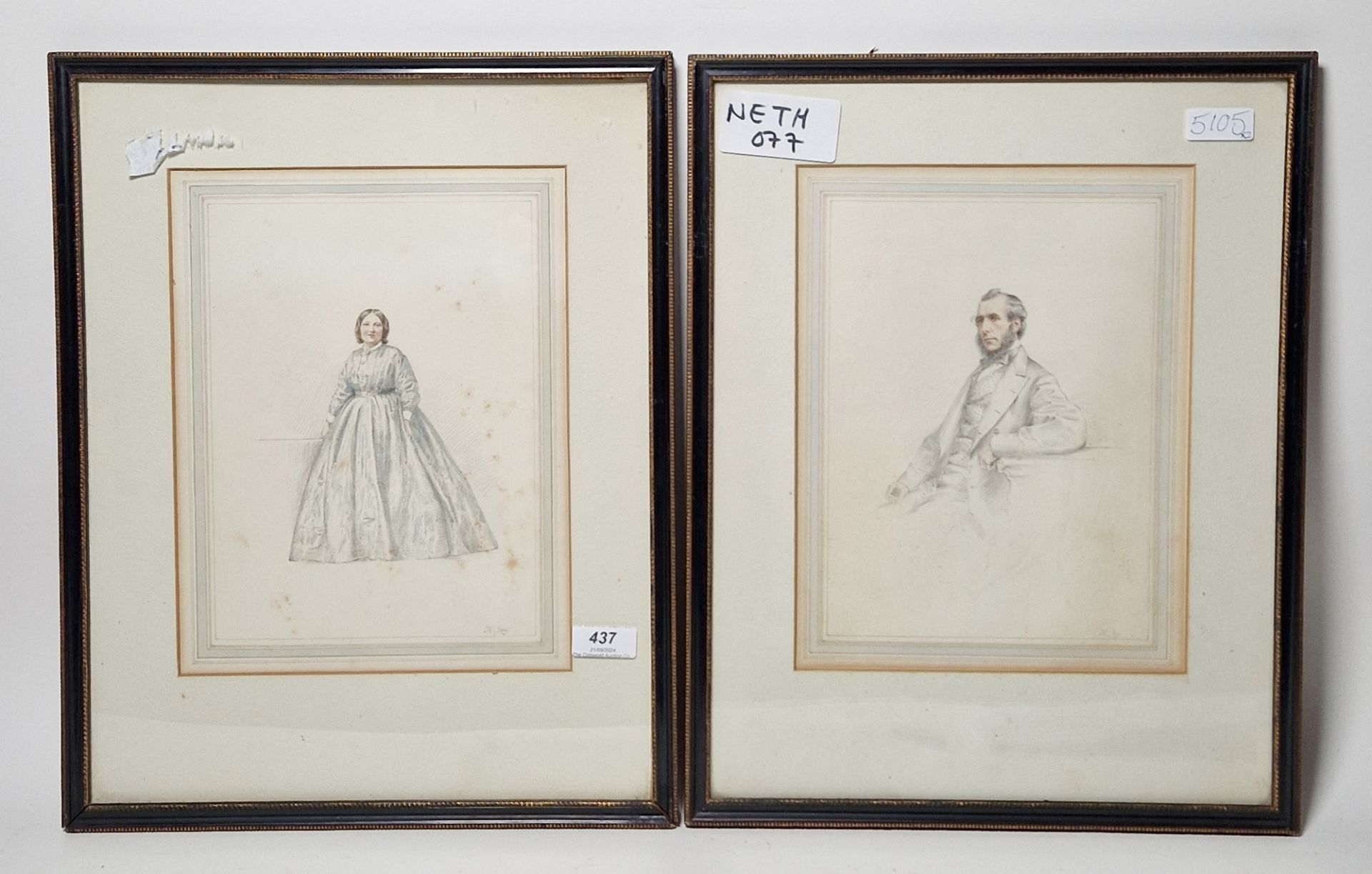 H. Jay Watercolour and pencil Pair, Portraits of a lady and gentleman, signed lower right, framed - Image 3 of 6