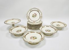 Wedgwood bone china part dessert service, late 19th century, printed black and impressed marks,