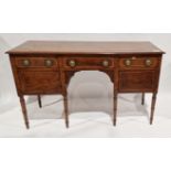 Georgian-style mahogany sideboard, the top with thumbmould edge and having three short drawers above