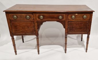 Georgian-style mahogany sideboard, the top with thumbmould edge and having three short drawers above