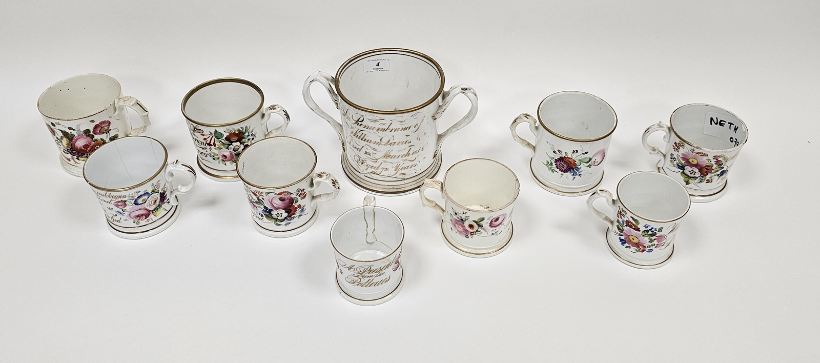 Collection of Staffordshire porcelain named mugs, some named and dated others inscribed with verses, - Image 2 of 2