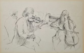 Caroline Sillars (1933-1988) Pencil on paper Study of a violinist and cellist, initialled lower