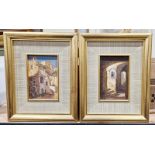 A pair of Greek Street Scenes Oil on Canvas, framed: 15 x 10 cms Unidentified signature lower left