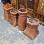 Four terracotta chimney pots, one of square form with bishops crown top and three others (4)