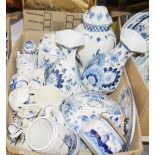 Large quantity of delft blue and white wares to include a pair of floral decorated delft blue and