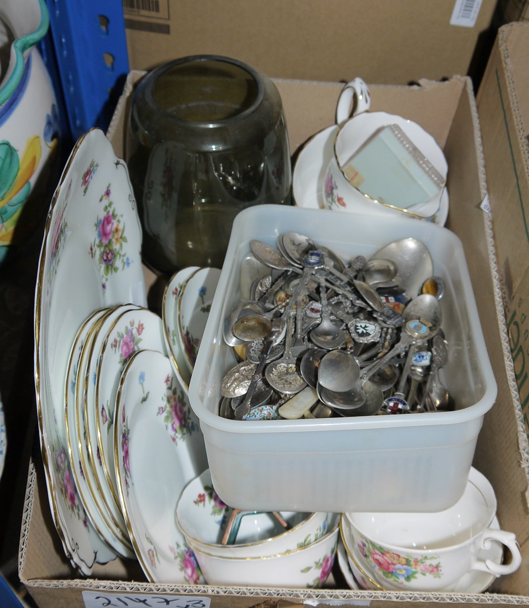 Collection of silver plated souvenir spoons, Staffordshire fine bone china part tea service with - Image 3 of 3