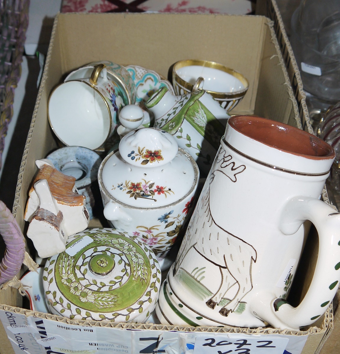 Quantity of assorted ceramics and glassware to include assorted flower planters,. a moulded glass