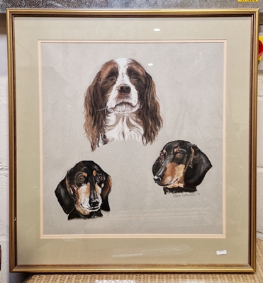 Ella Moulding Triple Dog portrait with Labrador  and two Dachshunds Pastel on paper, framed and - Image 2 of 6