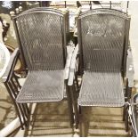 Set of eight black metal garden chairs with arched backs and finials (8)