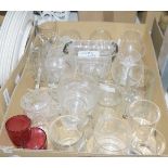 Assorted glassware to include tankards, wines, cut glass sherry, tumblers, moulded flower vases,