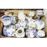 Large collection of blue and white Delftwares to include a blue delft lidded box with windmill