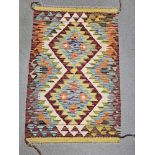 Chobi cream ground kilim,  with two central lozenges on geometric zig-zag field with single