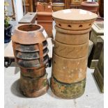 Two terracotta chimney pots, one with elephants foot cowl (2)