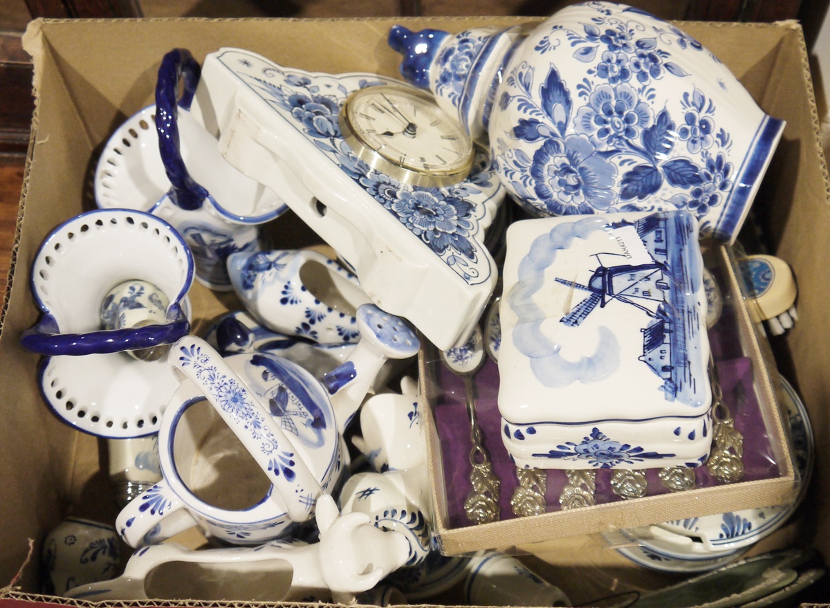 Large collection of blue and white Delftwares to include a blue delft lidded box with windmill - Image 3 of 3