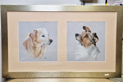 Ella Moulding Triple Dog portrait with Labrador  and two Dachshunds Pastel on paper, framed and - Image 6 of 6